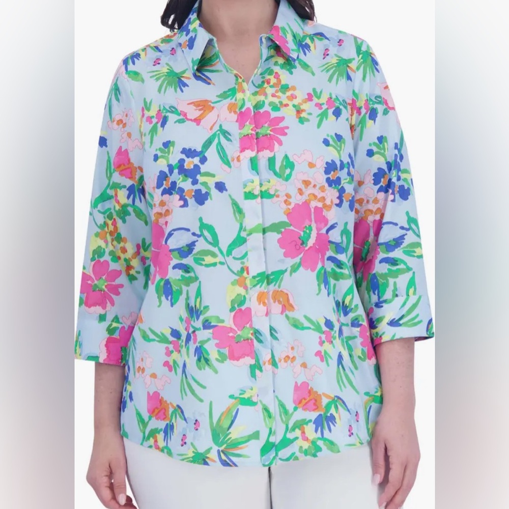 Foxcroft Colorful Floral Button Down Shirt